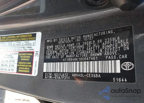 2008 Toyota Camry Hybrid из США, поврежденный, VIN 4T1BB46K18U047461